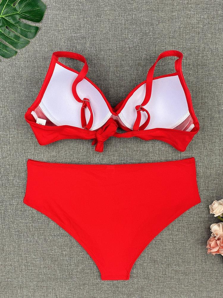 Bikini Swimwear Women High Waist Swimsuit Solid Color Bikini Set Women's Push Up Underwire Top Bottom Bikini Bathing Swimsuits Beach Wear Padded Push Up Bikini Set Female