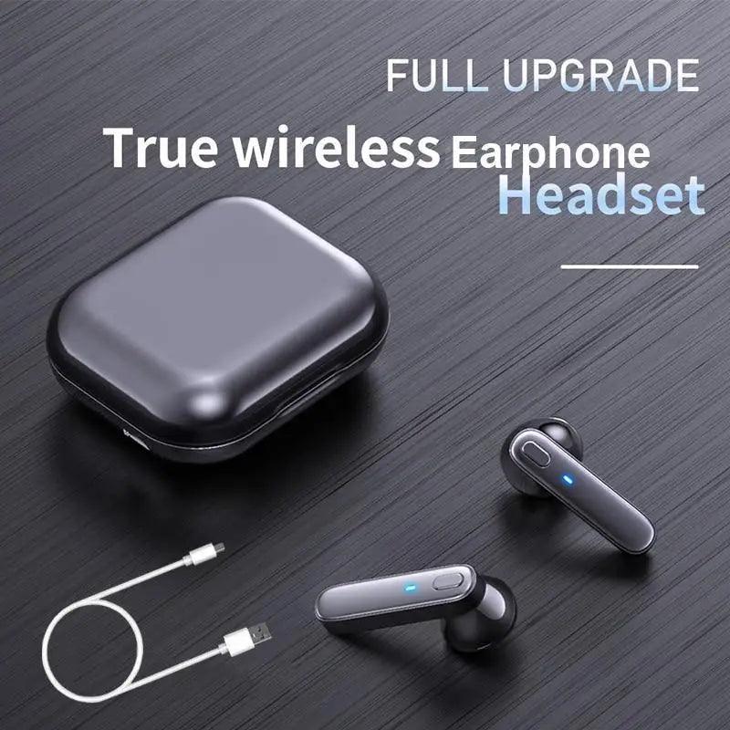 Black Bluetooth-Compatible Wireless Bass Ear Buds Stereo Headphone With Mic Touch Control Bluetooth Lightweight Earphones