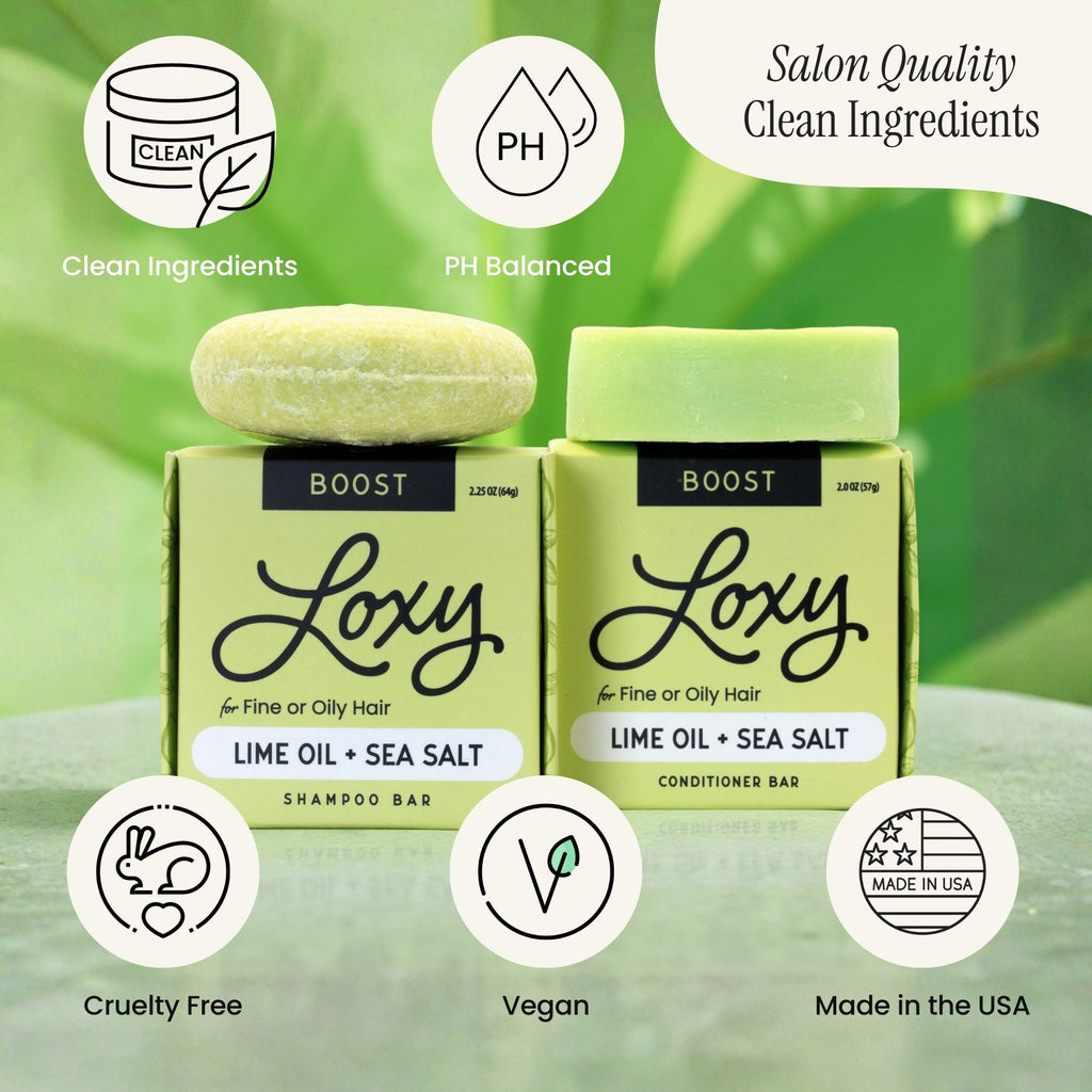 BOOST: Volumizing Shampoo Bar & Conditioner Bar for Fine or Oily Hair with Lime Oil & Sea Salt