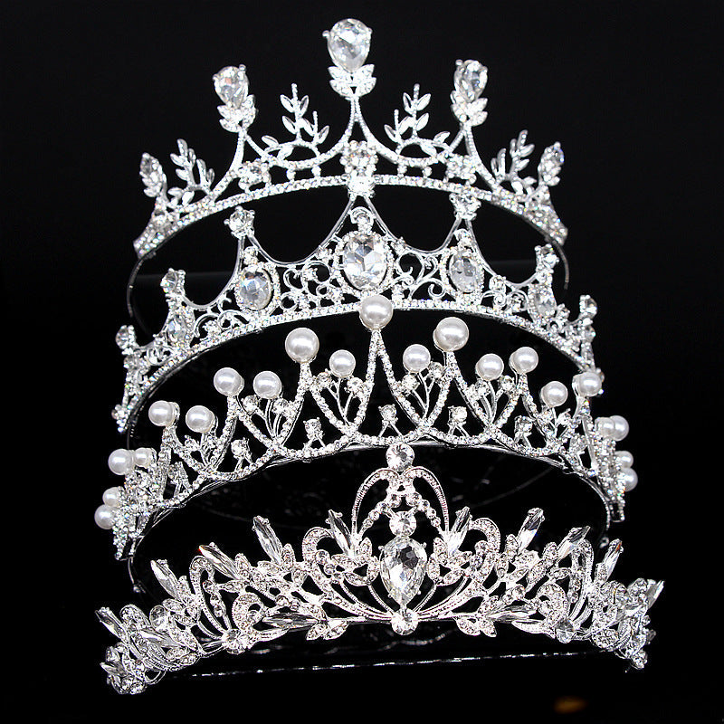 Vintage Pearl Rhinestone Crown Headband for Women - Alloy Hair Accessory Available in 7 Colors