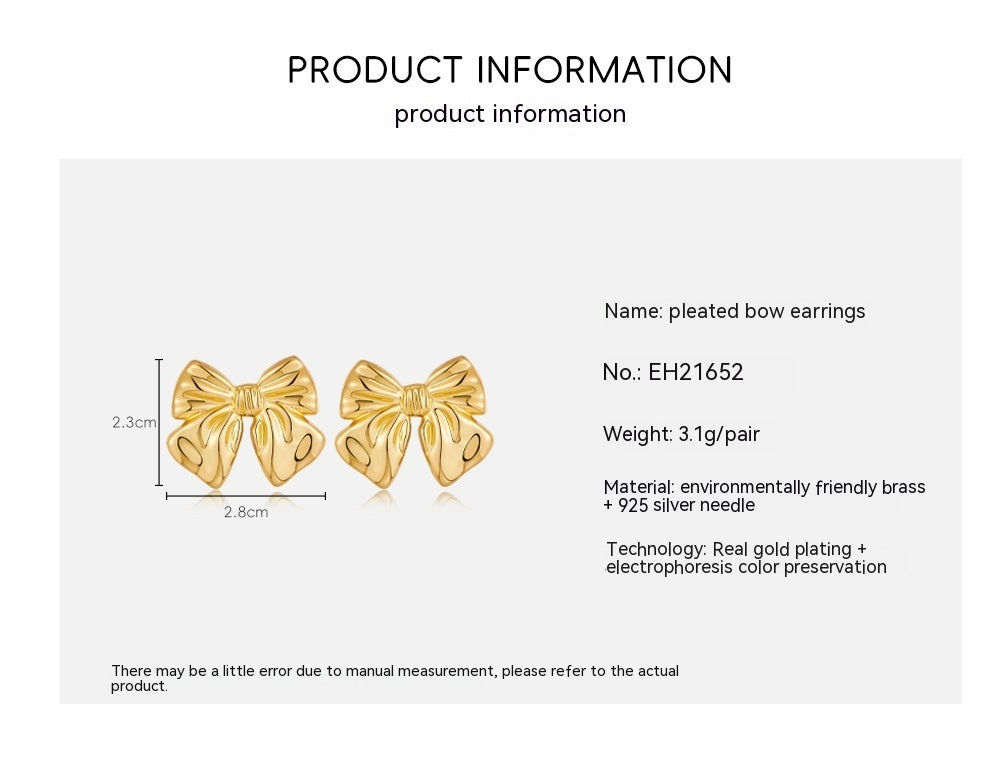 Euro-American Bow Earrings, 18K Copper Plating
