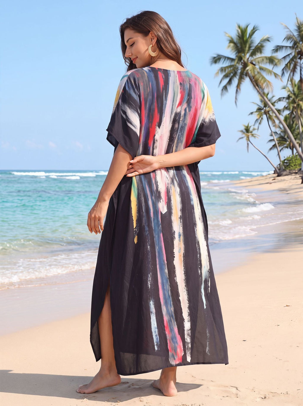 Women Print Kaftan Dresses Plus Size Swimsuit Coverup Summer Bathing Suit Caftan Loungewear Beach Dress