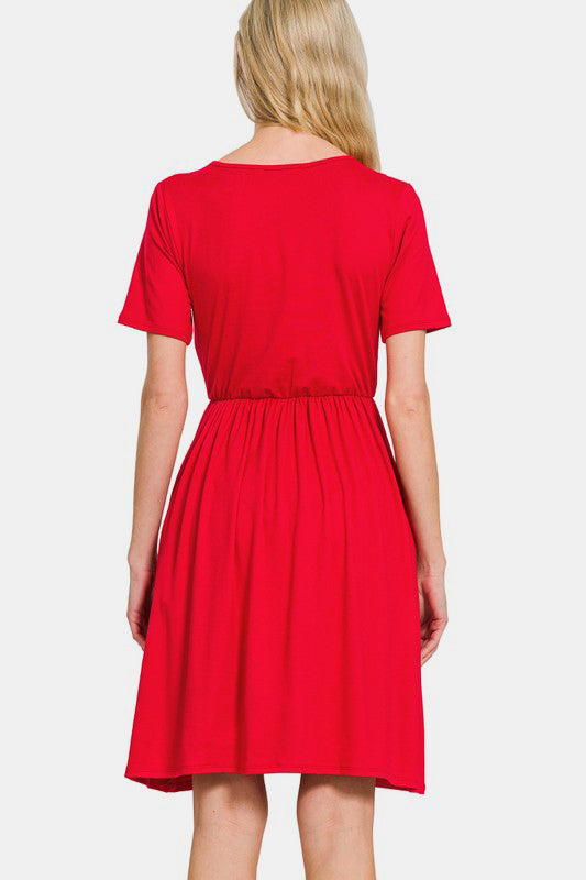 Surplice Short Sleeve Brushed DTY Dress For Dress – Elegant, Flattering Surplice Neckline, Soft Brushed Fabric, Comfortable and Versatile Dress for All-Day Wear
