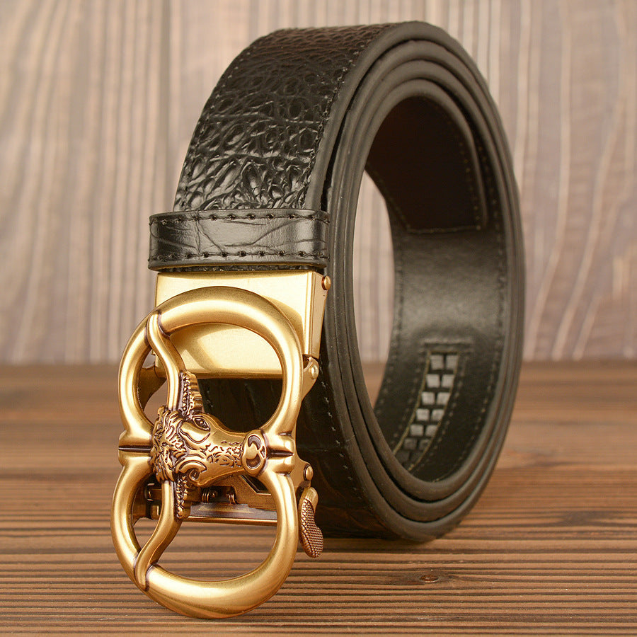 Mens Retro Ox-Head Automatic-Buckle Belt