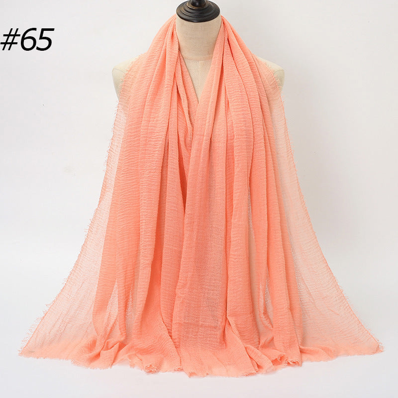 Pure Color Pleated Cotton Scarf Cotton And Linen Scarf
