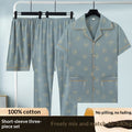 Pure Cotton Three-Piece Pajama Set For Men