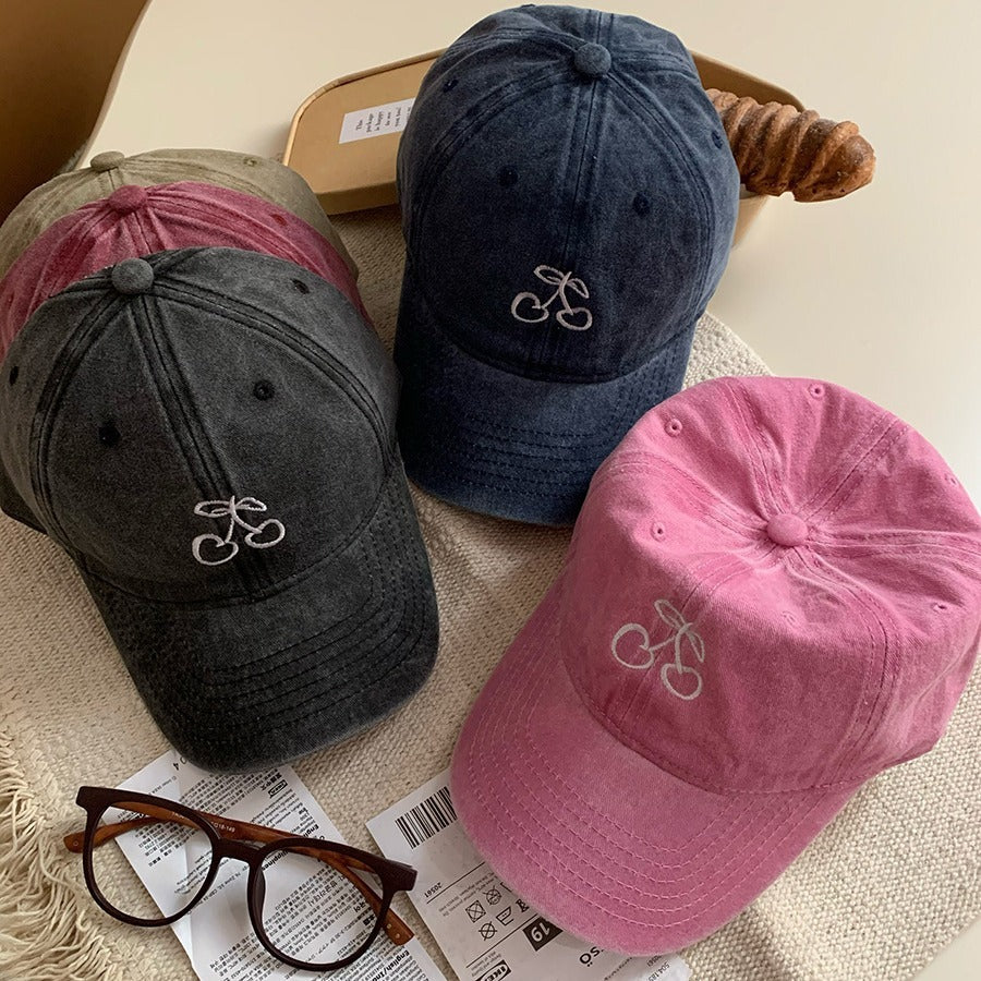 Cherry Embroidered Wide Brim Baseball Cap