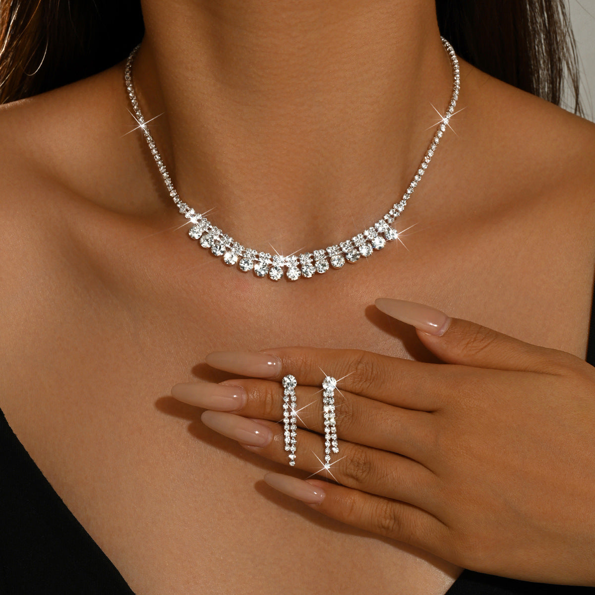 Eco-friendly 2026 Fashionable Versatile Foreign Trade Jewelry Women's Dinner Party Necklace And Earrings Two-piece Set Wholesale Hot Sale
