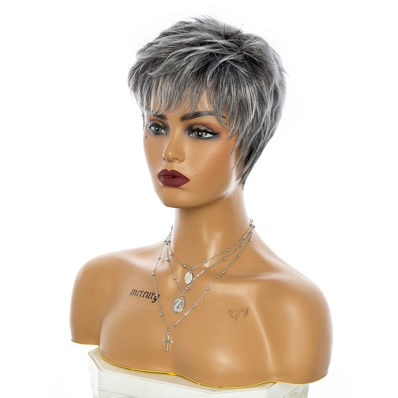 Granny Gray Middle-aged And Elderly Mother With Short Curly Hair