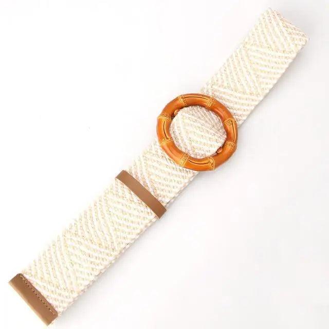 Charming Women Waist Belt Classic Round Wooden Buckle Casual Design Dress Women Buckle Waist Dress Band