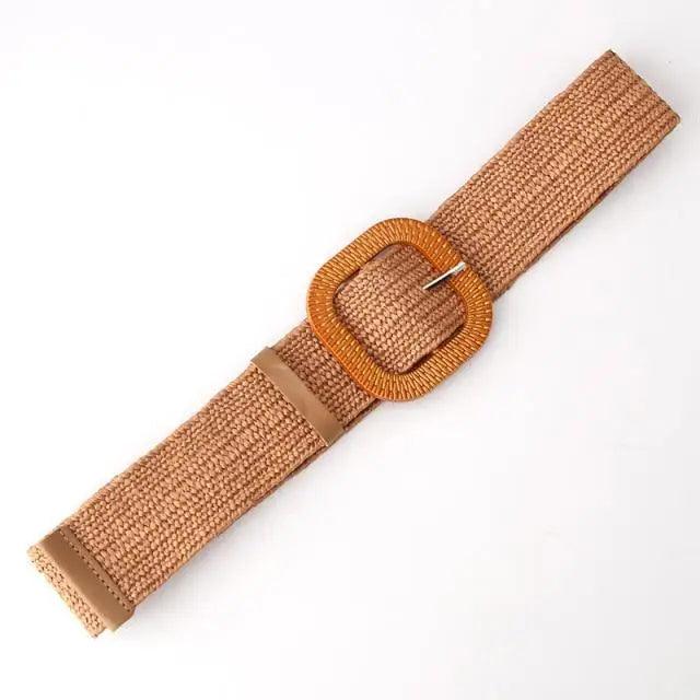 Charming Women Waist Belt Classic Round Wooden Buckle Casual Design Dress Women Buckle Waist Dress Band