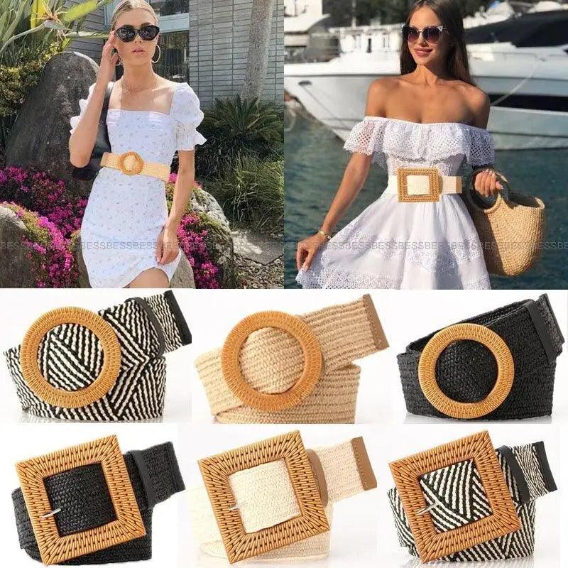 Charming Women Waist Belt Classic Round Wooden Buckle Casual Design Dress Women Buckle Waist Dress Band