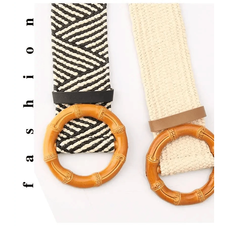 Charming Women Waist Belt Classic Round Wooden Buckle Casual Design Dress Women Buckle Waist Dress Band