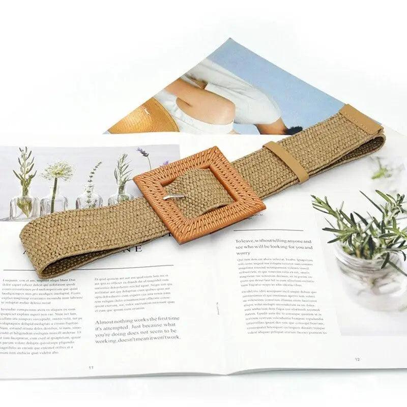 Charming Women Waist Belt Classic Round Wooden Buckle Casual Design Dress Women Buckle Waist Dress Band