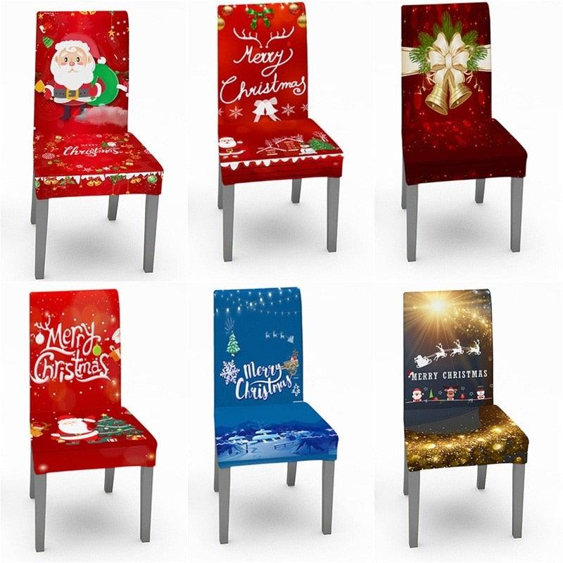 Christmas Chair Cover Stretch Spandex Digital Printed Silla Kitchen Dining Chair Covers Home Party Xmas Decor  Stretch Chair Cover for Dining Room Chair Protector Seat Cover Stretch Slipcover Christmas Bell Furniture For Living Room Ceremony Hotel