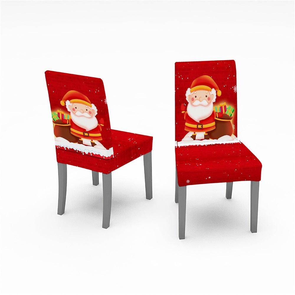 Christmas Chair Covers Santa Printed Elastic Stretch Dining Room Chair Slipcover Kitchen Seat Cover Spandex Home Decor chair Stretch Removable Washable Dining Room Chair Protector Slipcovers Christmas Decoration/Home Decor Dining Room Seat Cover