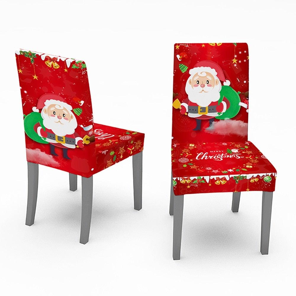 Christmas Chair Covers Santa Printed Elastic Stretch Dining Room Chair Slipcover Kitchen Seat Cover Spandex Home Decor chair Stretch Removable Washable Dining Room Chair Protector Slipcovers Christmas Decoration/Home Decor Dining Room Seat Cover