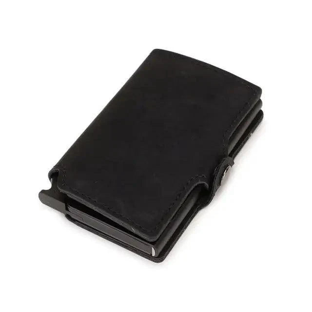 Classic Multifunction Automatic Aluminum Alloy Leather Credit Card Holder Retro New Pop-Up Card Ejector Business Wallets For Men