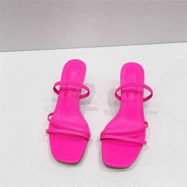 Colorful Women Sandals Slides Slippers Square Open Toe Slip On Thin Mid Heels Pumps Casual Narrow Band Open Toe Sandals Flip Flops Slip On Fashion Dress Heels Back High Heel Slide Slipper