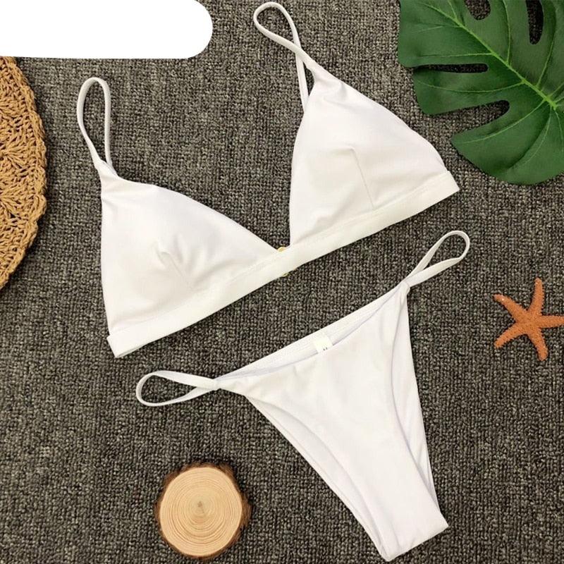 Colors Solid Bikini Set Push Up Swimwear Two Piece Swimsuit Swimwear Halter String Triangle Bikini Sets Women Swimsuit Low Waist Halter Two Pieces Bathing Suit