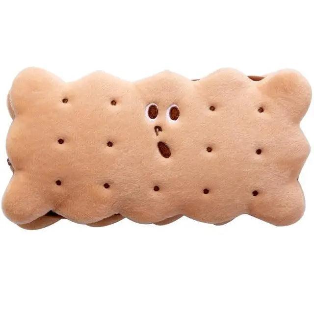 Cute Biscuit Shape Plush Pencil Bag Unique Soft School Classic Cookies Stylish Large Capacity Pouch Pencil Pouch For Teen Boys Girls School Students Pencil Bag Organizer