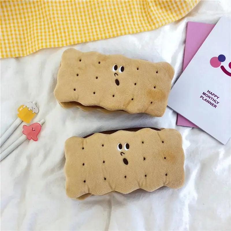 Cute Biscuit Shape Plush Pencil Bag Unique Soft School Classic Cookies Stylish Large Capacity Pouch Pencil Pouch For Teen Boys Girls School Students Pencil Bag Organizer