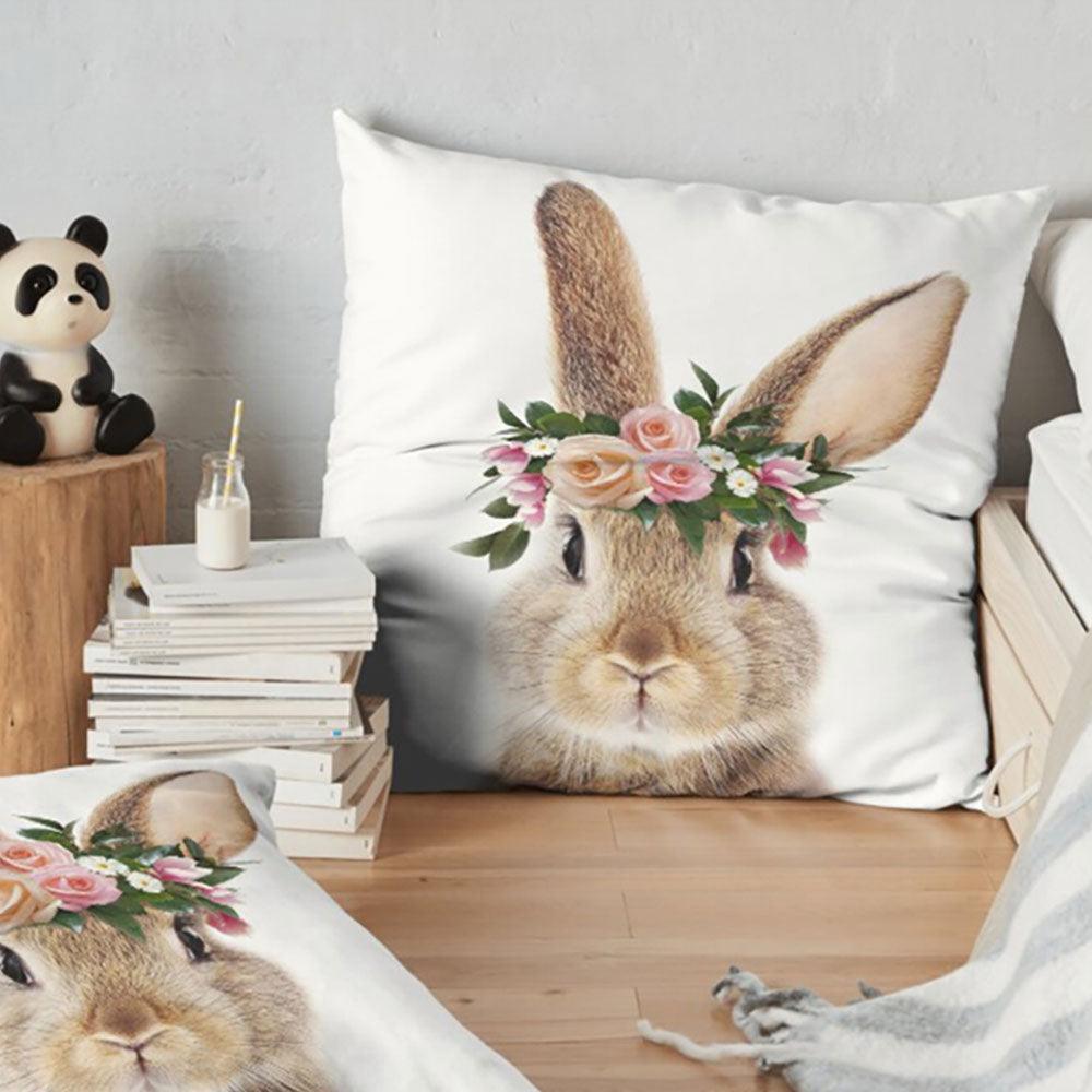 Cute Decorative Pillow Case Cover Grey Rabbit Isolated On A White Background Bunny Tail Back Soft Linen Pillow Case For Decorative Bedroom Case Cushion Covers Home Throw Pillows Flower Pillow Case Rabbit Sofa Animal Cushion Cover 45X45CM
