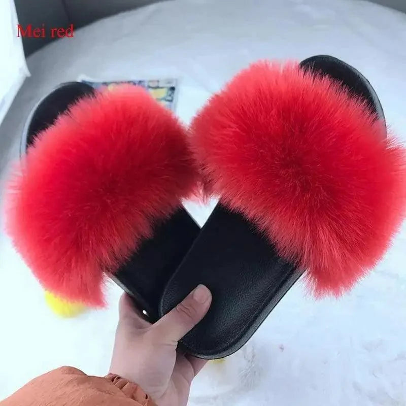Cute Fluffy Ladies Indoor Warm Slippers Furry Luxury Flip Flops   Women's Fashion Flat Soft Flip Flops