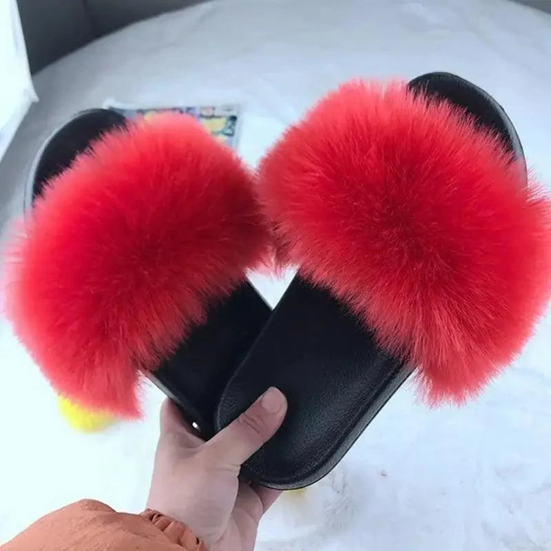 Cute Fluffy Ladies Indoor Warm Slippers Furry Luxury Flip Flops   Women's Fashion Flat Soft Flip Flops