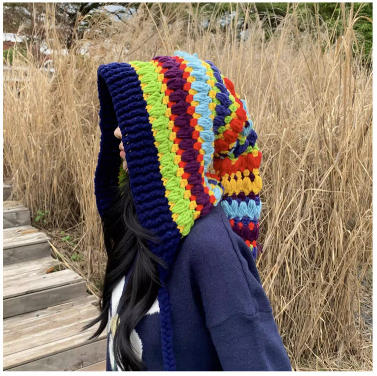 Ladies Coarse Yarn Rainbow Color Thickened Knitted Hat