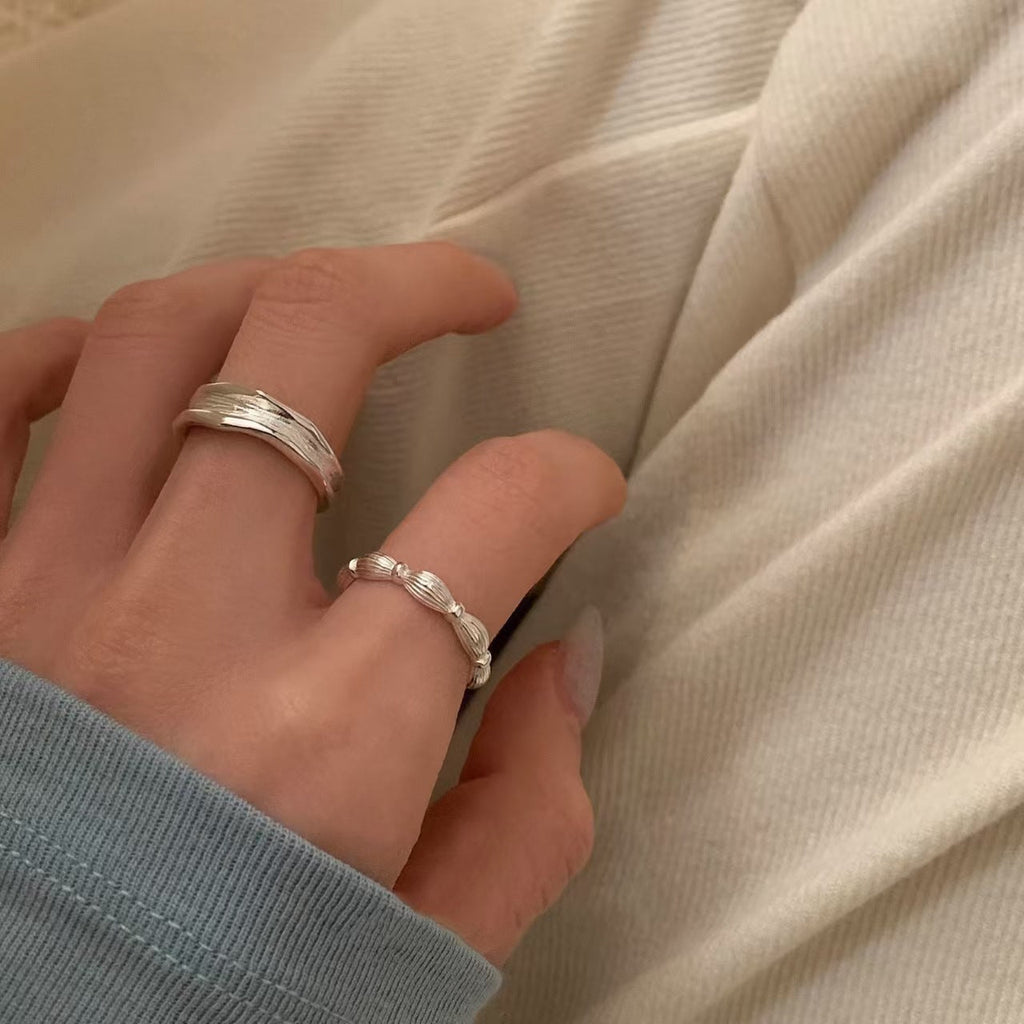 Women Textured Plain Band Stainless Steel Ring, Ins Niche Design High End Minimalist Versatile Index Finger Jewelry, Gift Wholesale