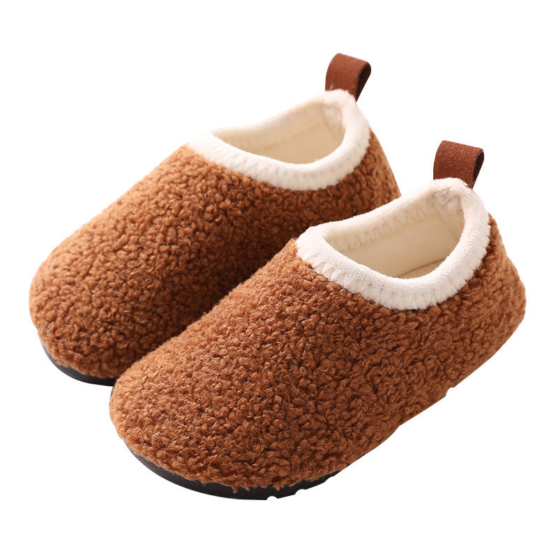 Fleece-lined Children's Non-slip Sole Thickened Autumn And Winter New Cotton Slippers