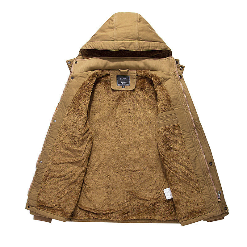Men's Fleece Padded Jacket Mid-length Hooded Jacket