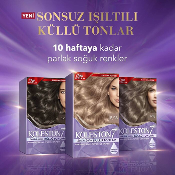 Wella Koleston 7 Ash Grey Tones 7/18 - Shimmering Pearl Ash Brown | 100% Intense Color
