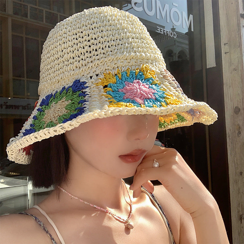 Women's Color Handmade Woven Hollowed Straw Hat