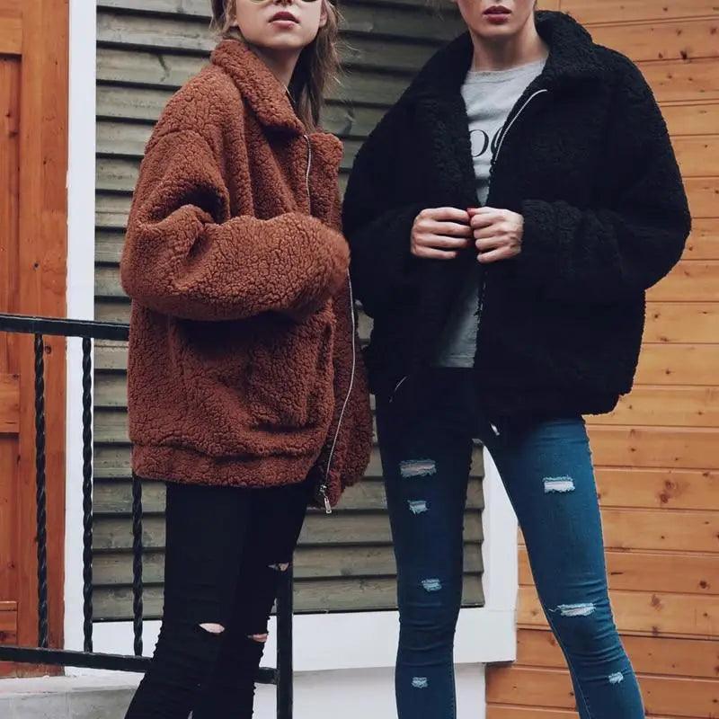 Durable Autumn Winter Faux Fur Coat For Women Casual Warm Soft Zipper Fur Jacket Plush Overcoat Pocket Plus Size Teddy Coat For Female