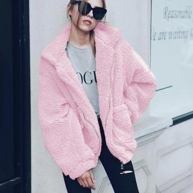 Durable Autumn Winter Faux Fur Coat For Women Casual Warm Soft Zipper Fur Jacket Plush Overcoat Pocket Plus Size Teddy Coat For Female