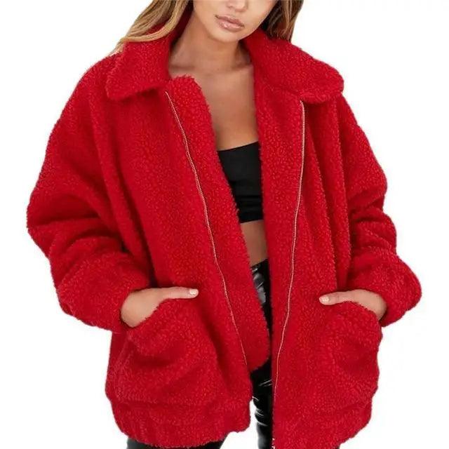 Durable Autumn Winter Faux Fur Coat For Women Casual Warm Soft Zipper Fur Jacket Plush Overcoat Pocket Plus Size Teddy Coat For Female
