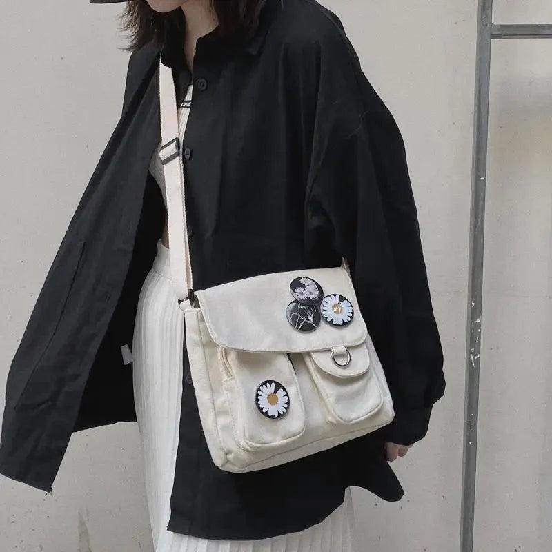 Durable Canvas Diagonal Cross Bag Youth Fashion And Casual Version Ladies Large Capacity Shoulder Bag For Women And Girls