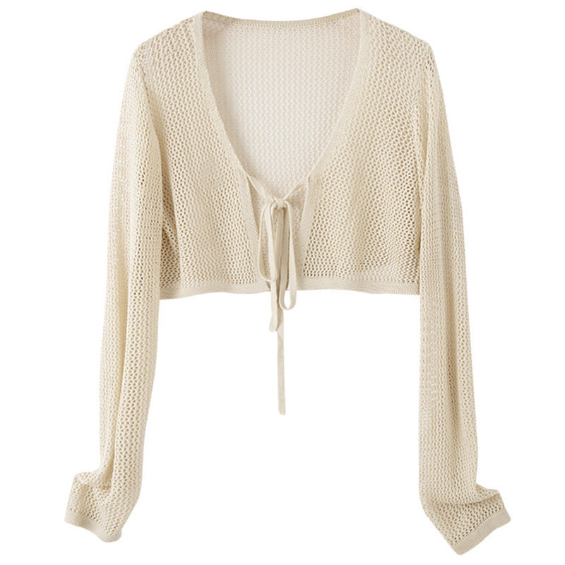 Women's Summer Short Hollow-out Mesh Shirt Ice Silk Shawl Blouse Cardigan
