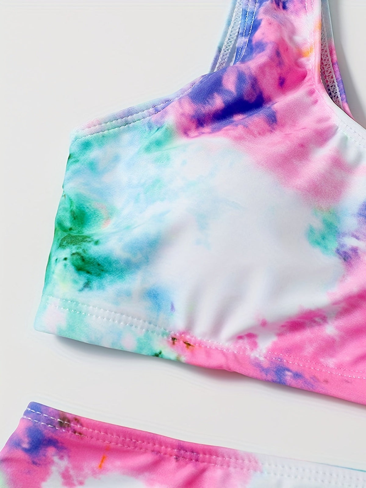 Bikini Tie Dye 2 Piece Swimsuit Set – Vibrant High Waist Comfortable Bikini with Round Neck Crop Top High Cut Leg and Comfortable Fit – Stylish Women's Swimwear for Summer Beach Vacations Pool Parties and Water Sports