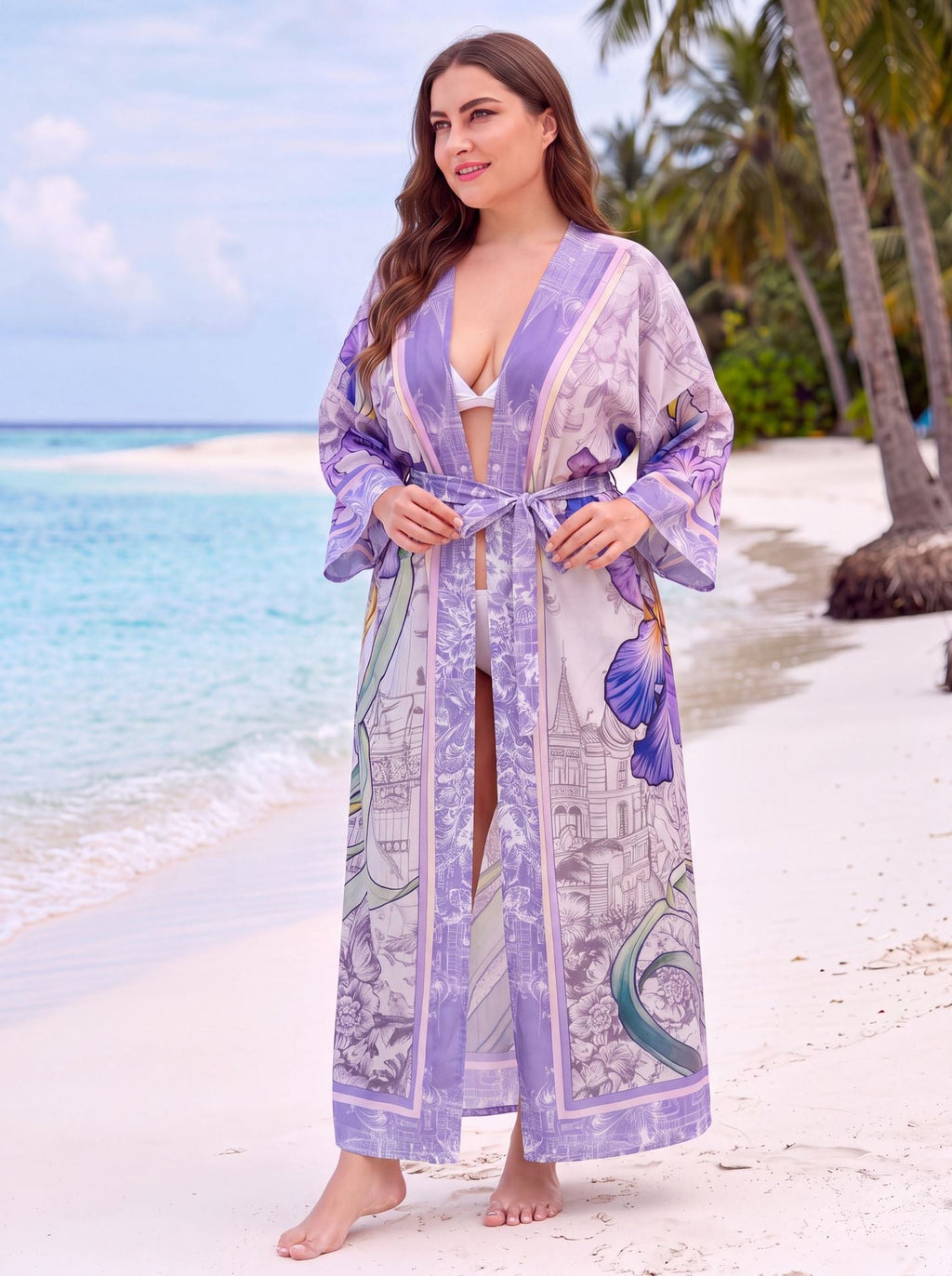 Long Kimonos For Women Beach Cover Up Open Front Lightweight Belted Dress