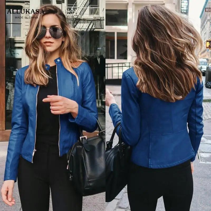 Elegance Autumn And Winter New Solid Color Jacket For Women's PU Leather Warmth Fashion Long-Sleeved Jacket For Women