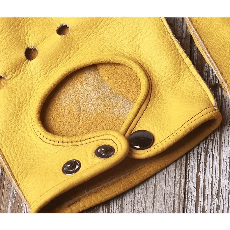 Elegant Men Leather Fingerless Gloves Yellow Cool Stylish Design Comfortable Gloves For Men