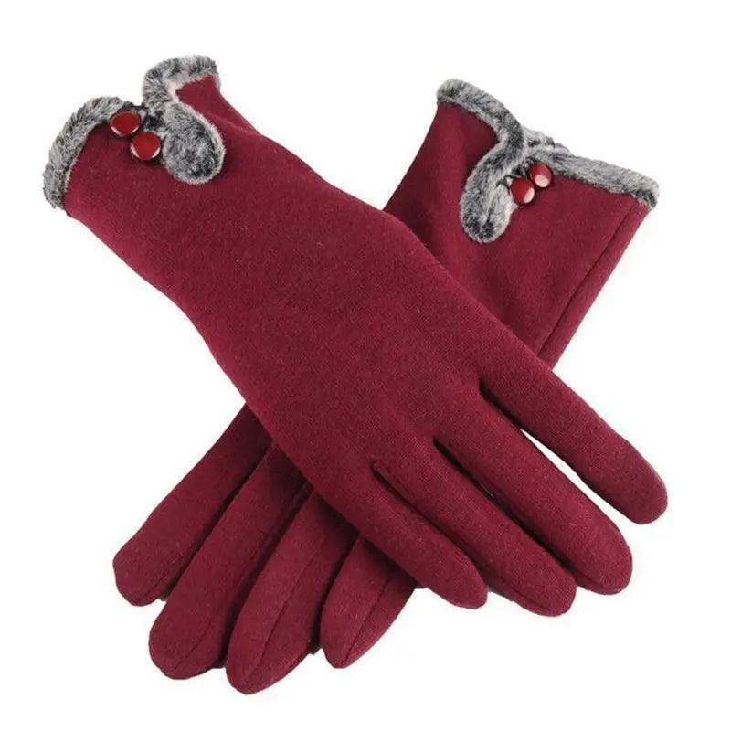 Elegant Red Autumn Full Finger Warm Women Gloves Classic Soft Comfortable Winter One Size Gloves For Women