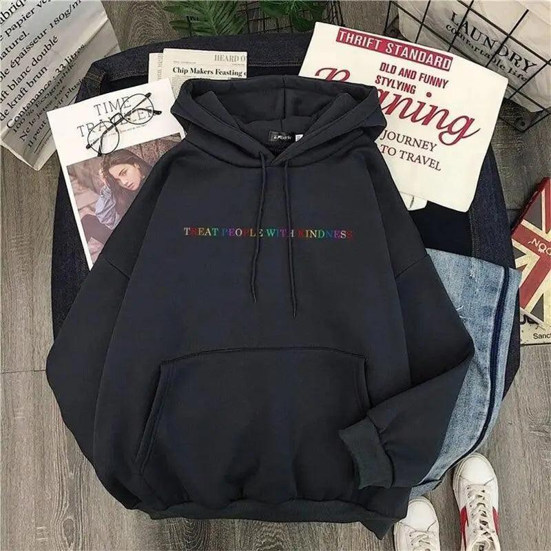 Elegant Spring Casual Treat People With Kindness Women/Men Vintage Casual Casual Hoodies with Pockets Letter Print Design and Cute Print Drawstring Hoodies For Men Women Comfortable Unisex Hoodies
