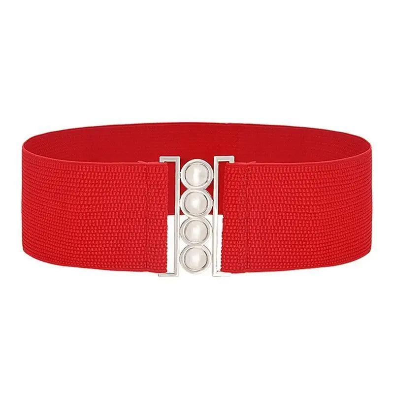 Elegant Wide Fabric Strap  Silver Metal Buckle Belts For Women Trendy Women's Fashion Stretchable Classic Color Belts