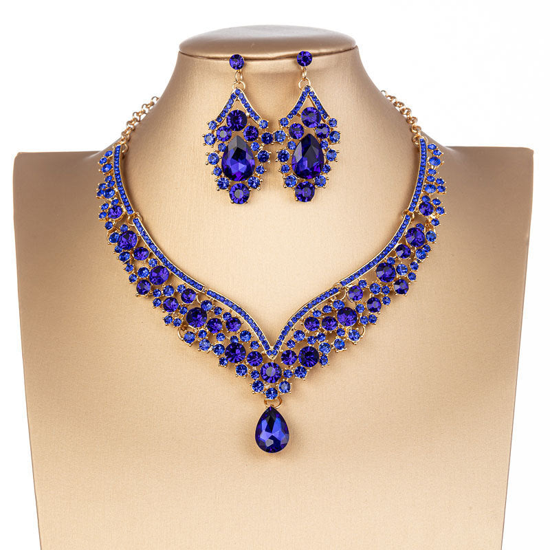 Elegant Bridal Alloy Diamond Crown Set with Exquisite Earrings and Necklace in 5 Colors