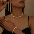 Eco-friendly Zircon Double Layer Choker Tassel Necklace Earrings Ring Bracelet 4Pcs Set Women Jewelry Set For Daily Dating Banquet Party Occasions