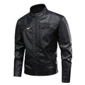 Mens Stand-Up Collar Leather Jacket Slim-Fit Leather Biker Coat For Men